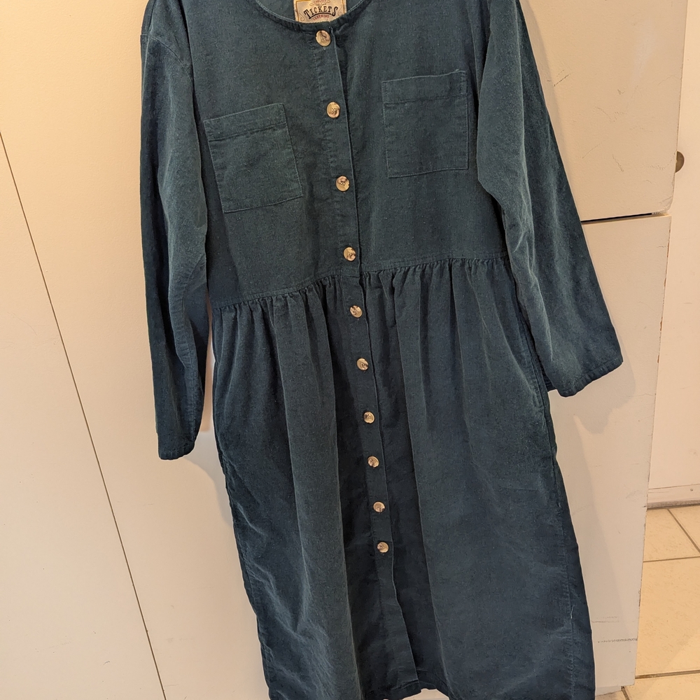 Vintage Tickets Brand Women's Long Sleeve Datk Teal Corduroy Dress Sz 15/16 - Picture 2 of 5